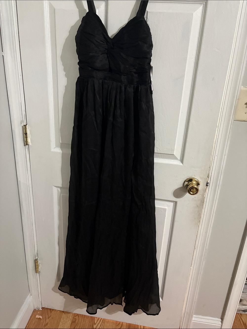 Lulu's Black Chiffon Maxi Dress with Ruched Bodice